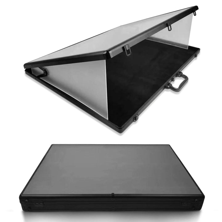 Lockable aluminum display case with clear top for showcasing collectibles – EVORETRO black