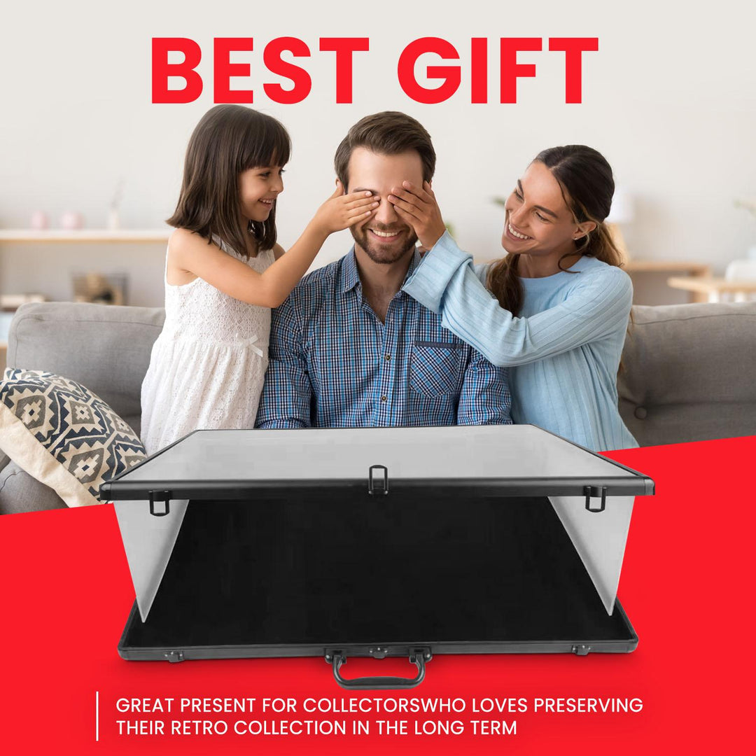 Lockable aluminum display case with clear top for showcasing collectibles – EVORETRO - gfit