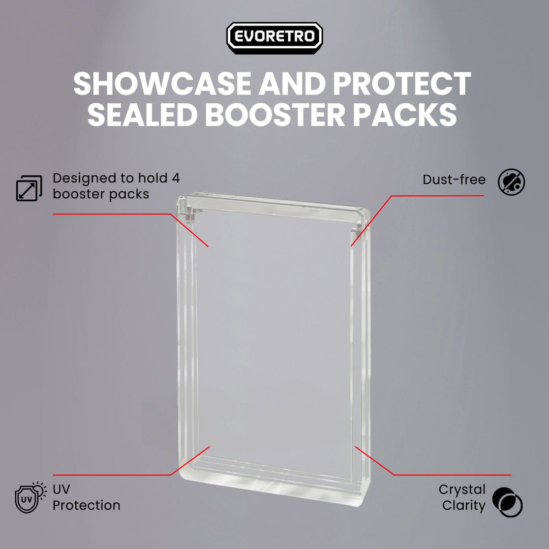 EVORETRO magnetic booster pack case with UV protection dust free crystal clear acrylic holder