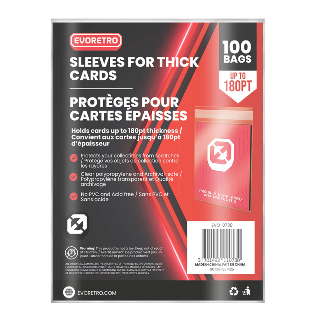 Soft sleeves for 180PT thick trading cards – premium TCG card protectors – EVORETRO french english 100 bags 180 pt