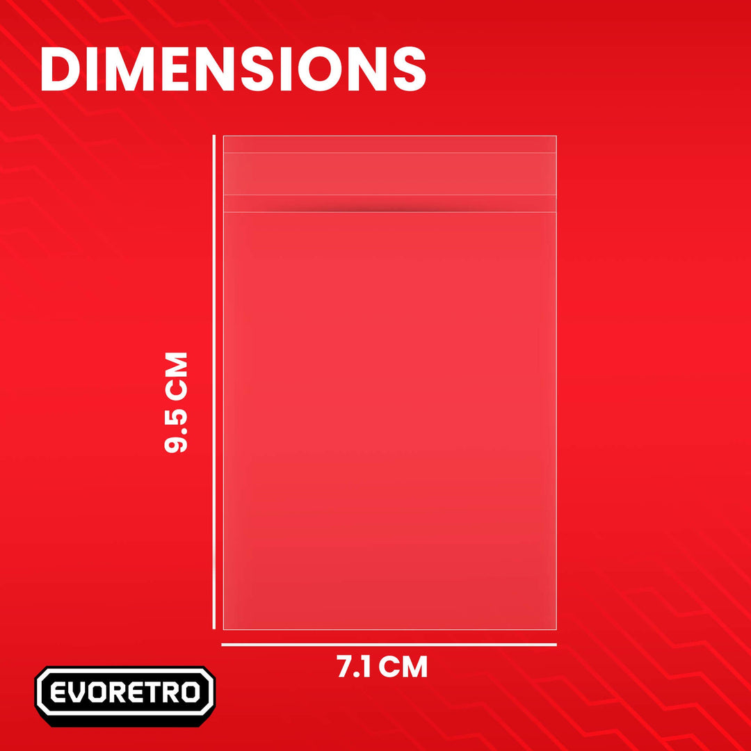 Soft sleeves for 180PT thick trading cards – premium TCG card protectors – EVORETRO dimensions