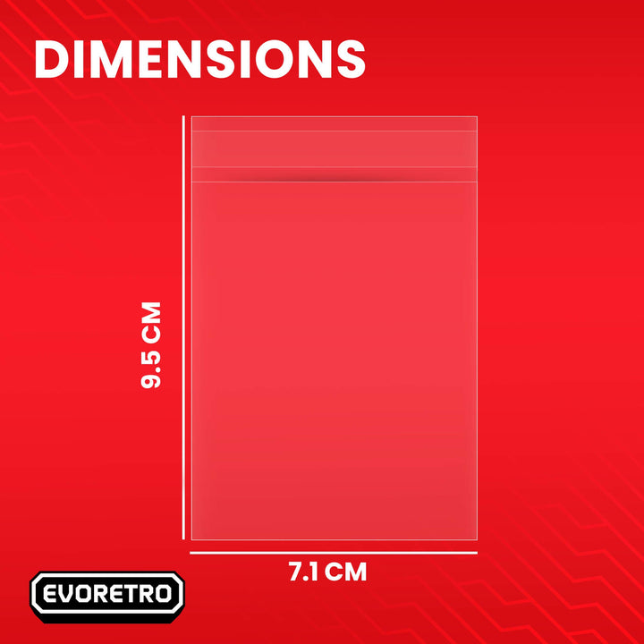Soft sleeves for 180PT thick trading cards – premium TCG card protectors – EVORETRO dimensions