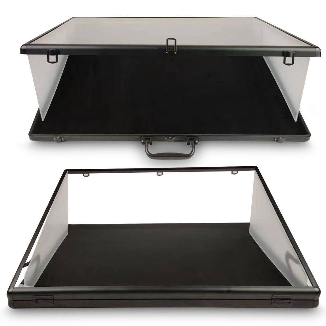Durable silver display case with transparent lid for presenting items – EVORETRO product view