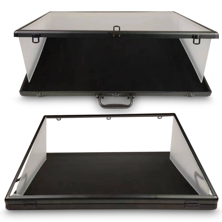 Durable silver display case with transparent lid for presenting items – EVORETRO product view