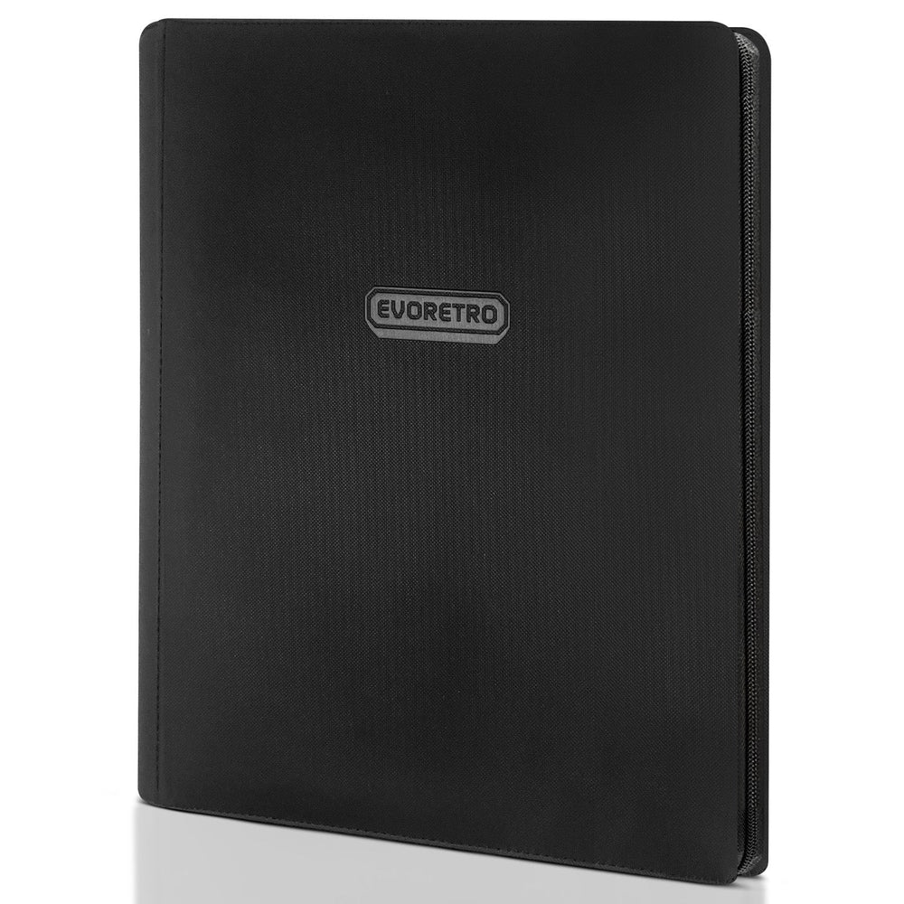 Black 9 pocket zip up trading card binder holding 360 cards with zipper closure