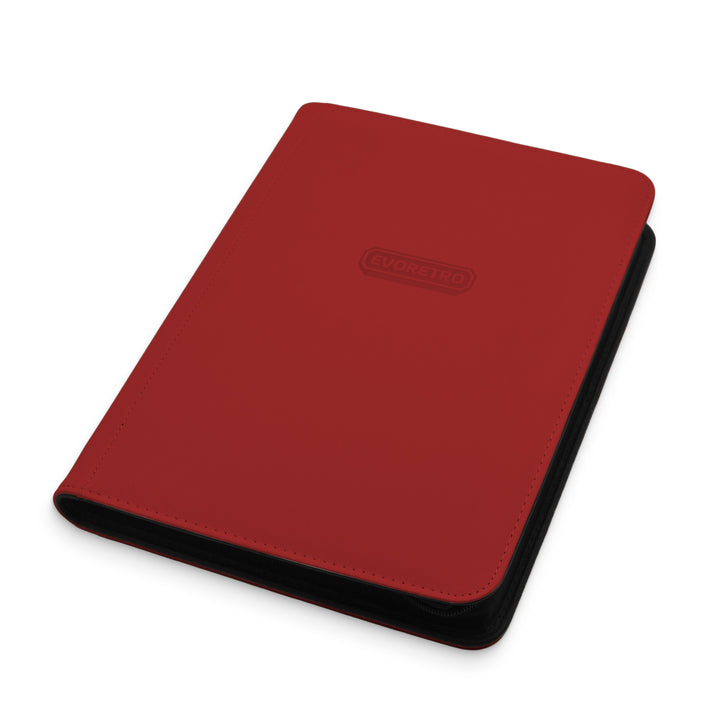 red 9-pocket zip-up card binder for trading cards, secure storage for Pokémon and sports cards