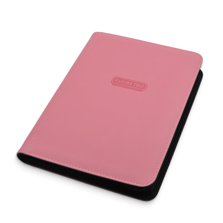 pink 9-pocket zip-up card binder for trading cards, secure storage for Pokémon and sports cards