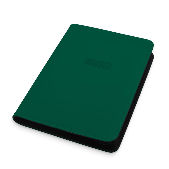 Green 9-pocket zip-up card binder for trading cards, secure storage for Pokémon and sports cards