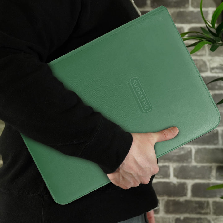 Green 9-pocket zip-up trading card binder for TCG storage – holds standard cards – EVORETRO - green - lifestyle