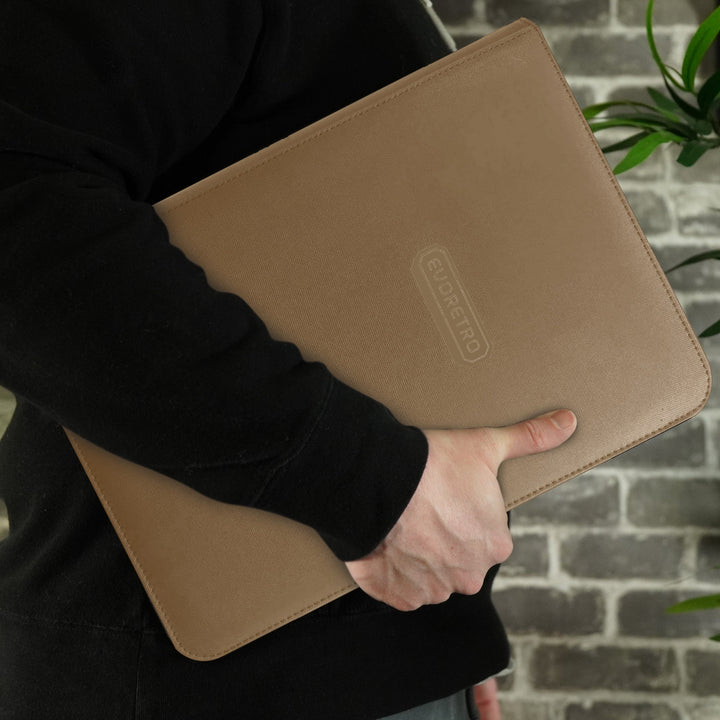 Brown 9-pocket zip-up trading card binder for TCG storage – holds standard cards – EVORETRO - lifestyle - brown