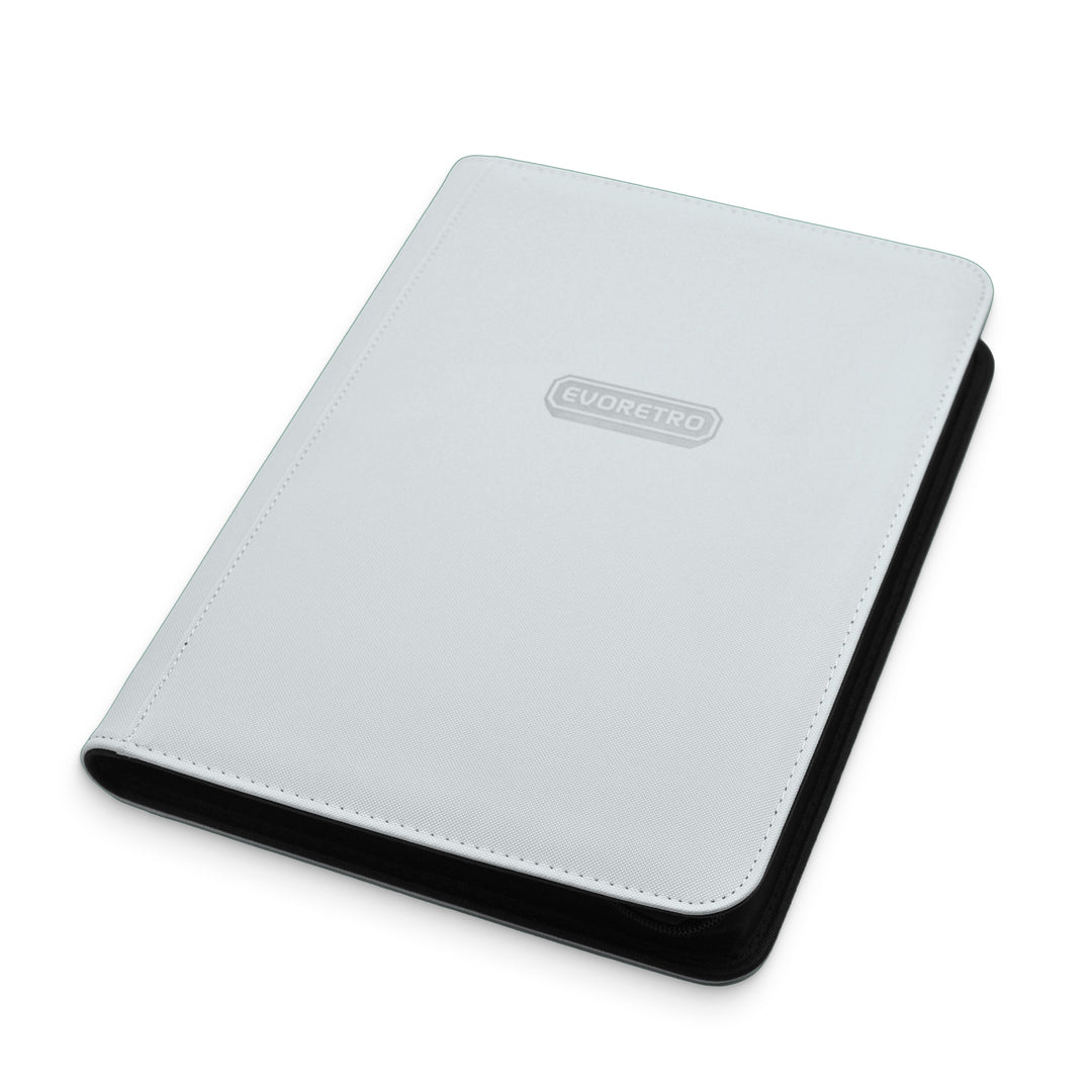 White 9-pocket zip-up card binder for trading cards, secure storage for Pokémon and sports cards