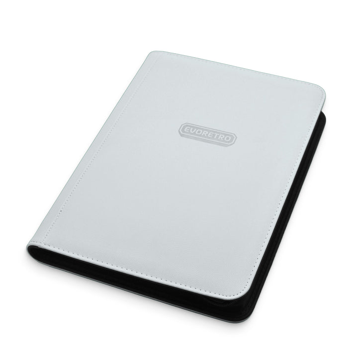 White 9-pocket zip-up card binder for trading cards, secure storage for Pokémon and sports cards