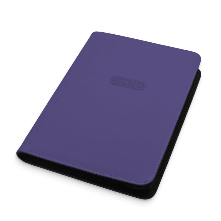 Purple 9-pocket zip-up card binder for trading cards, secure storage for Pokémon and sports cards