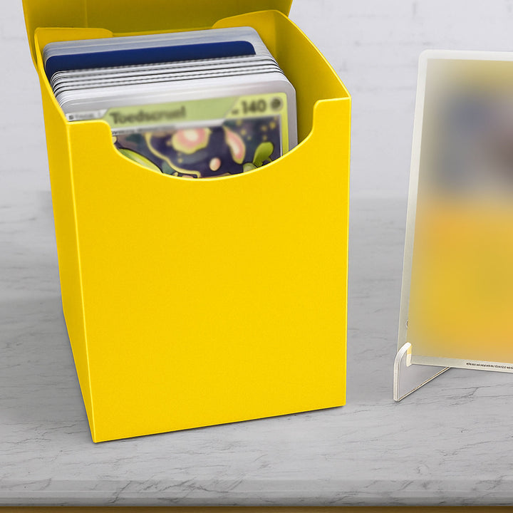 Durable plastic deck case for collectible cards – EVORETRO yellow open
