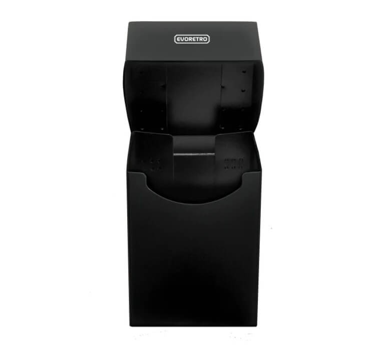 Durable plastic deck case for collectible cards – EVORETRO black open
