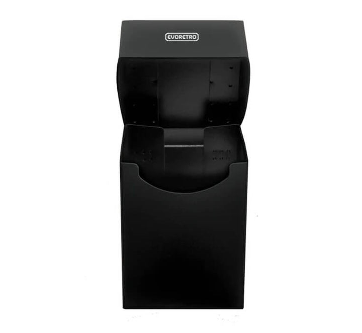 Durable plastic deck case for collectible cards – EVORETRO black open