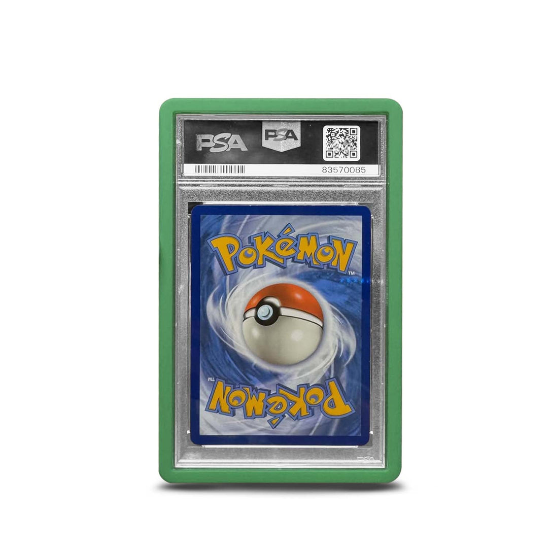 Green bumper graded slab protector for PSA slabs protecting trading card cases from damage