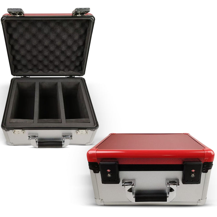 TSA-lock aluminum case for storing and transporting graded cards – EVORETRO red cover