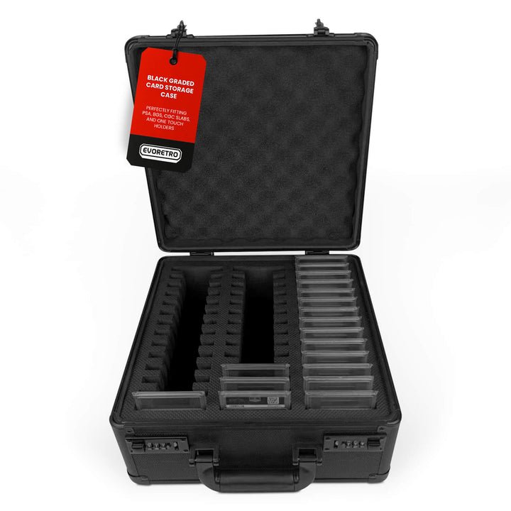 Protective 3-row case for organizing PSA and BGS graded cards – EVORETRO partially filled