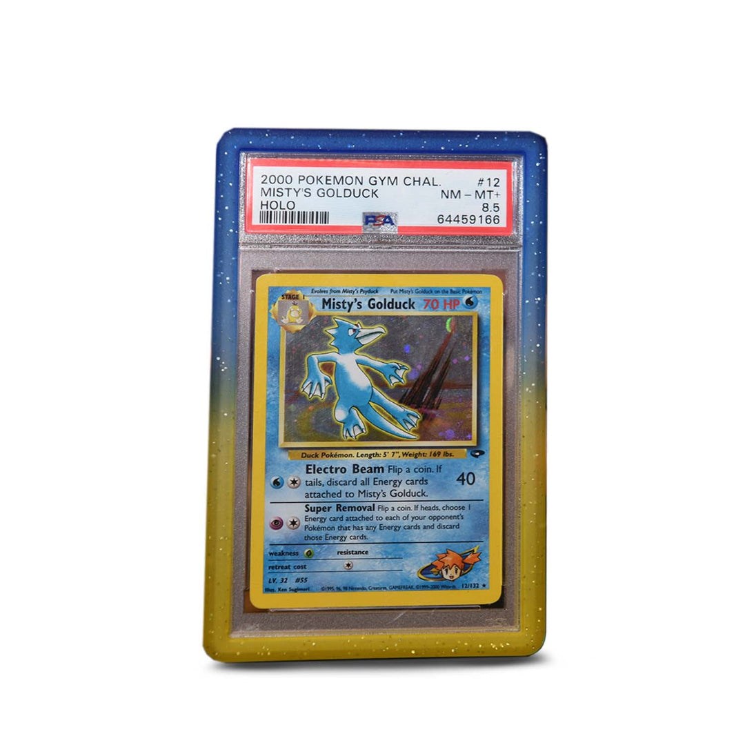 Yellow blue glitter bumper graded slab protector for PSA slabs protecting trading cards