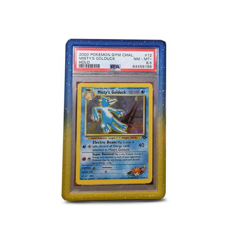 Yellow blue glitter bumper graded slab protector for PSA slabs protecting trading cards