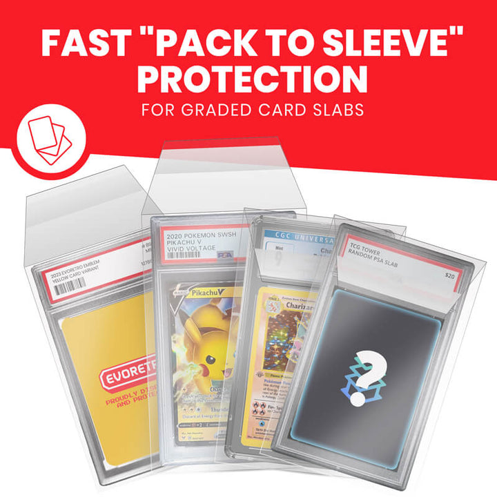 Graded card sleeves for PSA and BGS slabs – protective slab sleeves – EVORETRO fast pack to sleeve protection