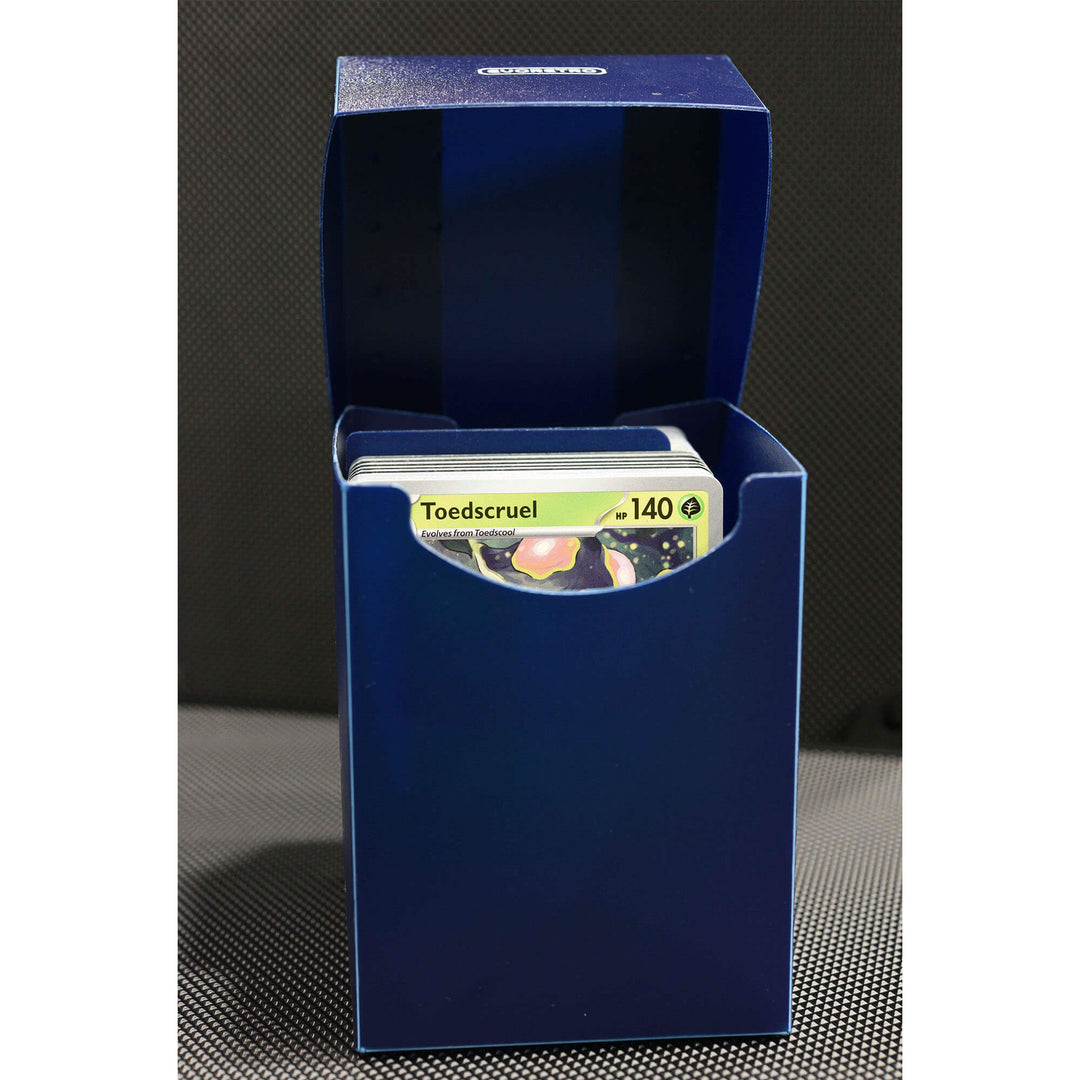 Durable plastic deck case for collectible cards – EVORETRO blue open