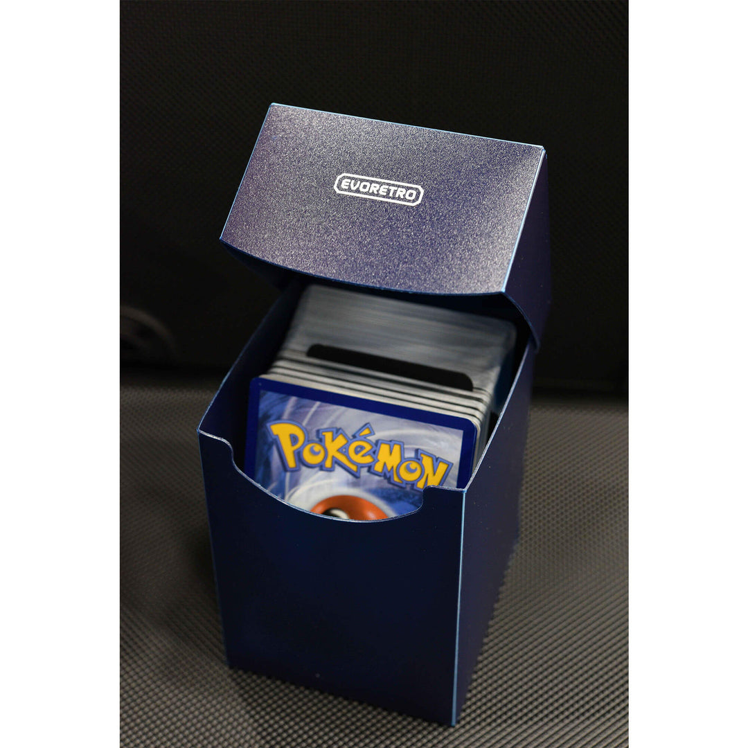 Durable plastic deck case for collectible cards – EVORETRO blue open