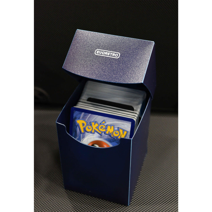 Durable plastic deck case for collectible cards – EVORETRO blue open